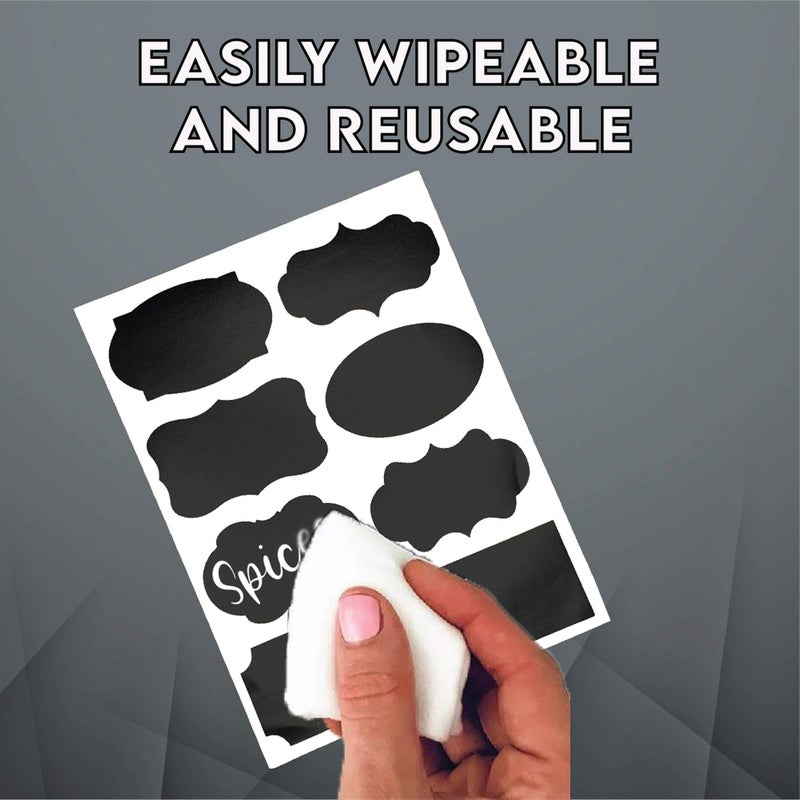 Mantah Chalkboard Label Stickers 96pcs - 9 Assorted Shapes in 3 Sizes with 2 White Chalk Marker, Reusable Waterproof Label for Storage Bin, Food Container, Jars, Containers - Image 4